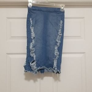 Fashion NOVA blue jeans midi  skirt with raw seams